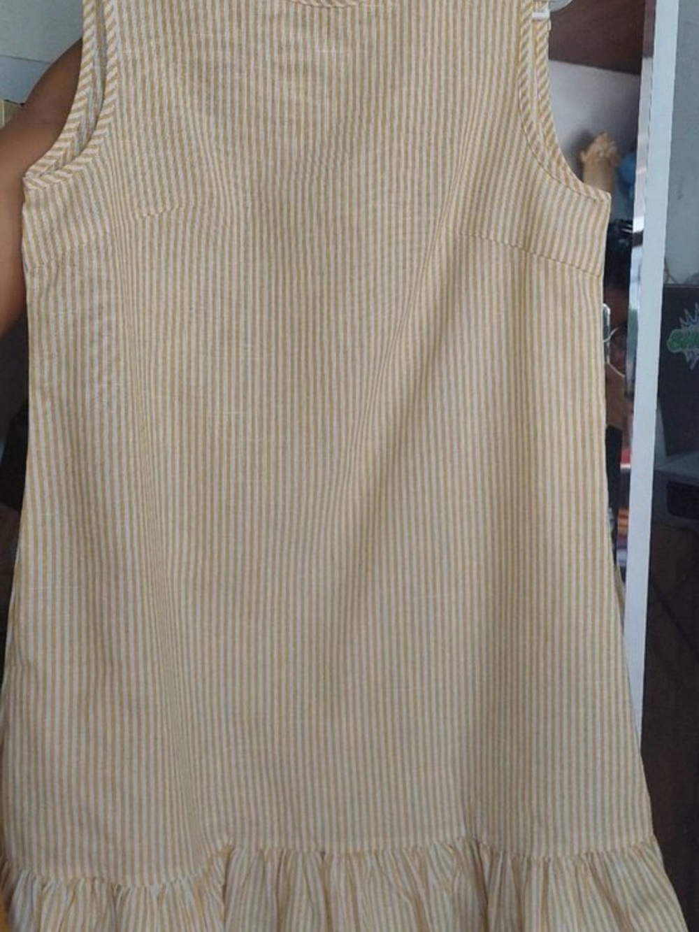 SHEIN Yellow Stripe Sleeveless Ruffle-Hem Mini Dress